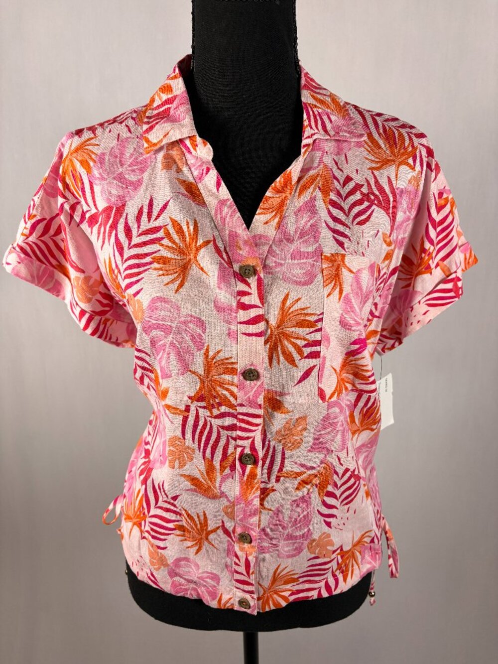 Margaritaville Island Reserve | Tropical Button Down Top | Size M | Pink Orange